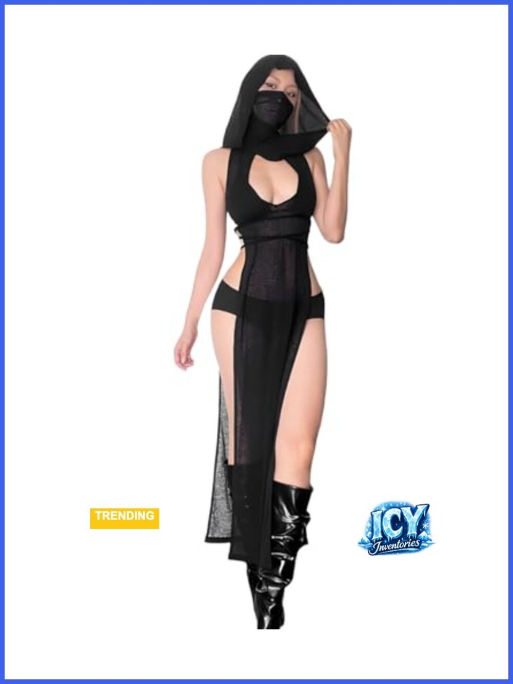 Women's Gothic Sheer Hooded Dress with High Slits - Festival Rave Costume